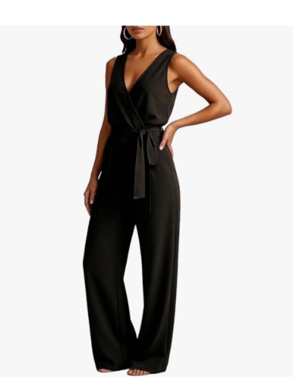 Lascana Sleeveless Wrap V-Neck Wide-Leg Jumpsuit - Black